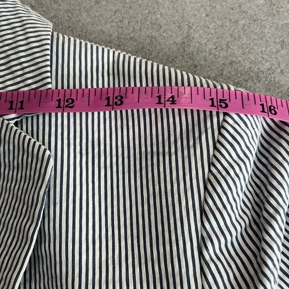 [6]Ann Taylor Navy and White Striped Cotton Blend Light Blazer - Picture 9 of 12